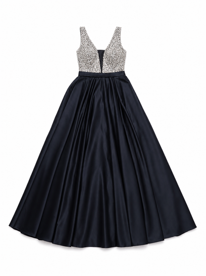 Elegant floor-length dress with a V-neckline