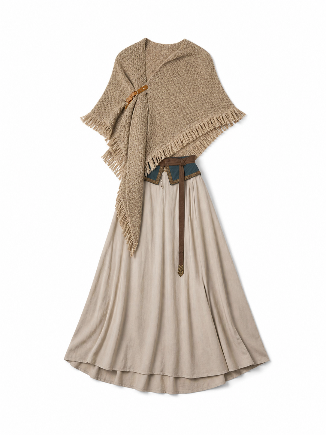 Beige fringed woven costume cape product view 37