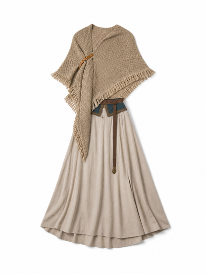 Beige fringed woven costume cape product view 37
