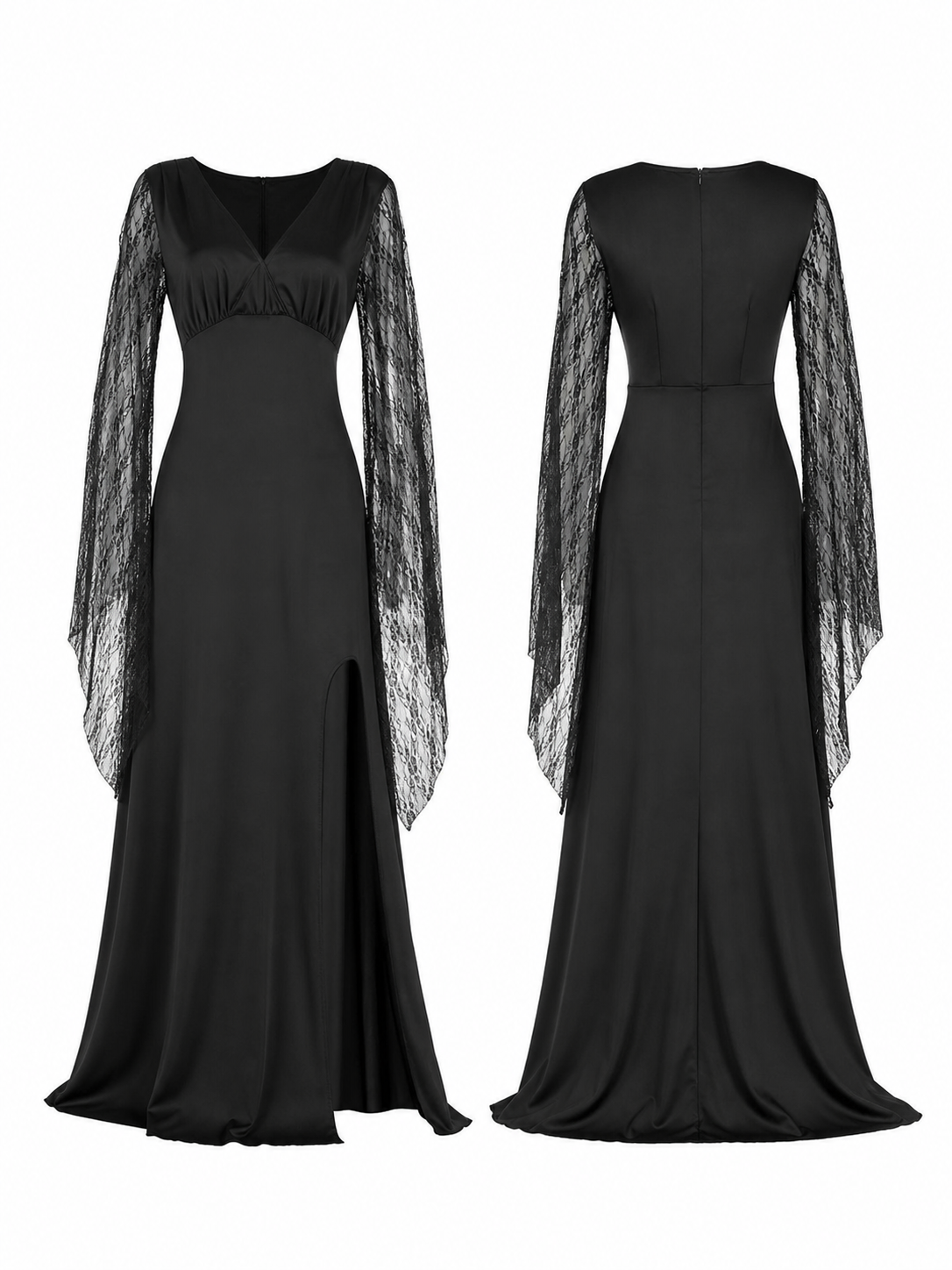 Black Gothic Dress with Lace Sleeves