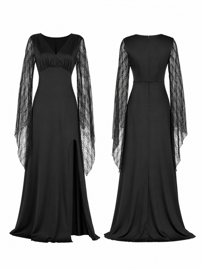 Black Gothic Dress with Lace Sleeves