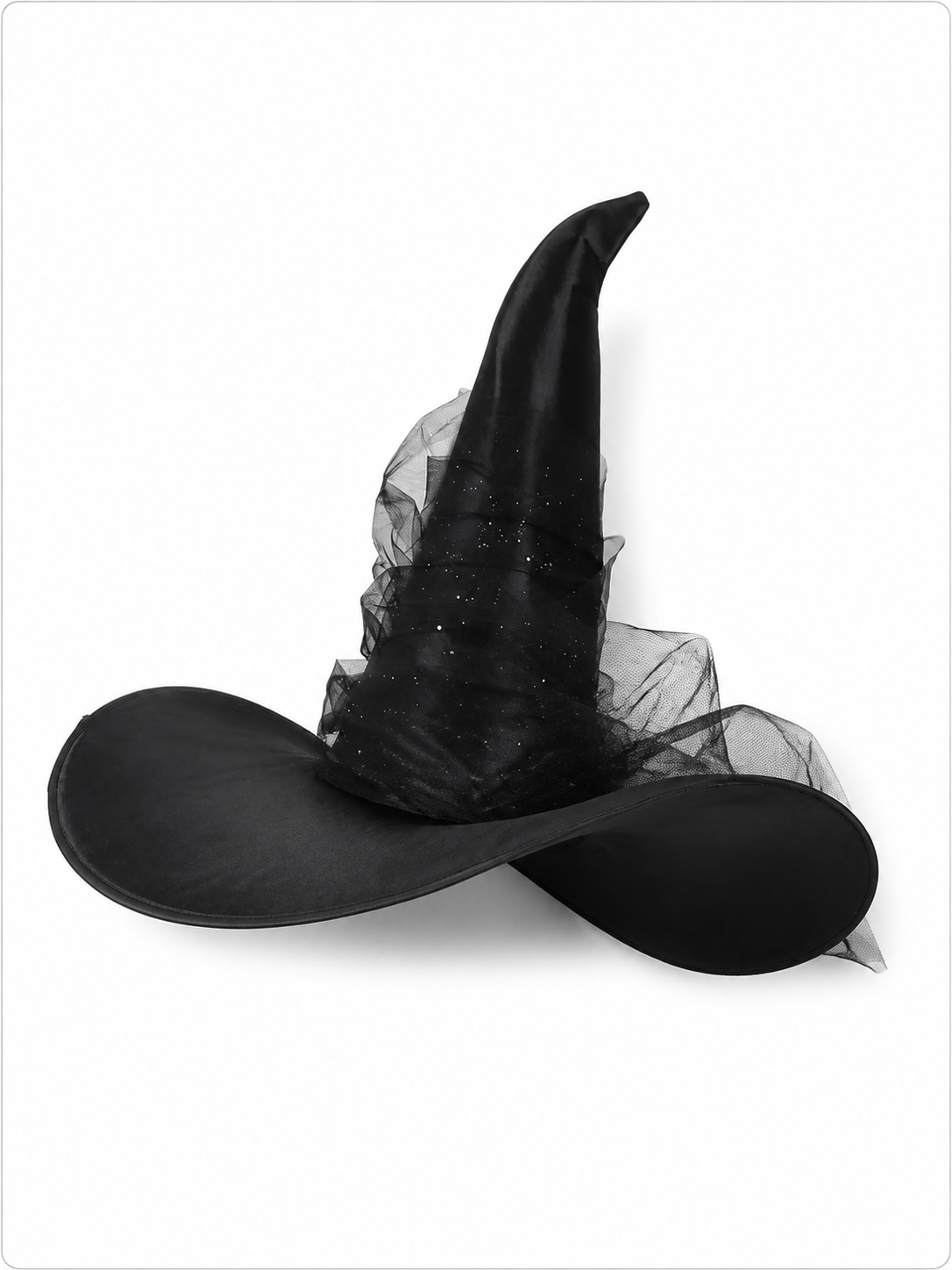 1pc Black Halloween Witch Hat Wide Brim Tall Pointed Wizard Cap with Mesh included items