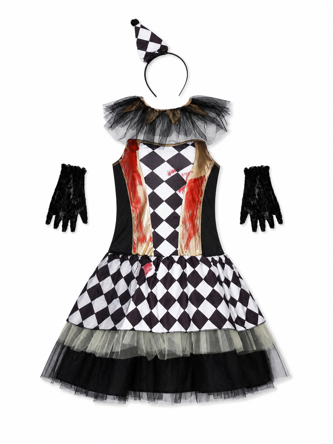 Halloween clown costume with gloves, dress