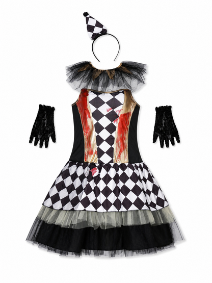 Halloween clown costume with gloves, dress