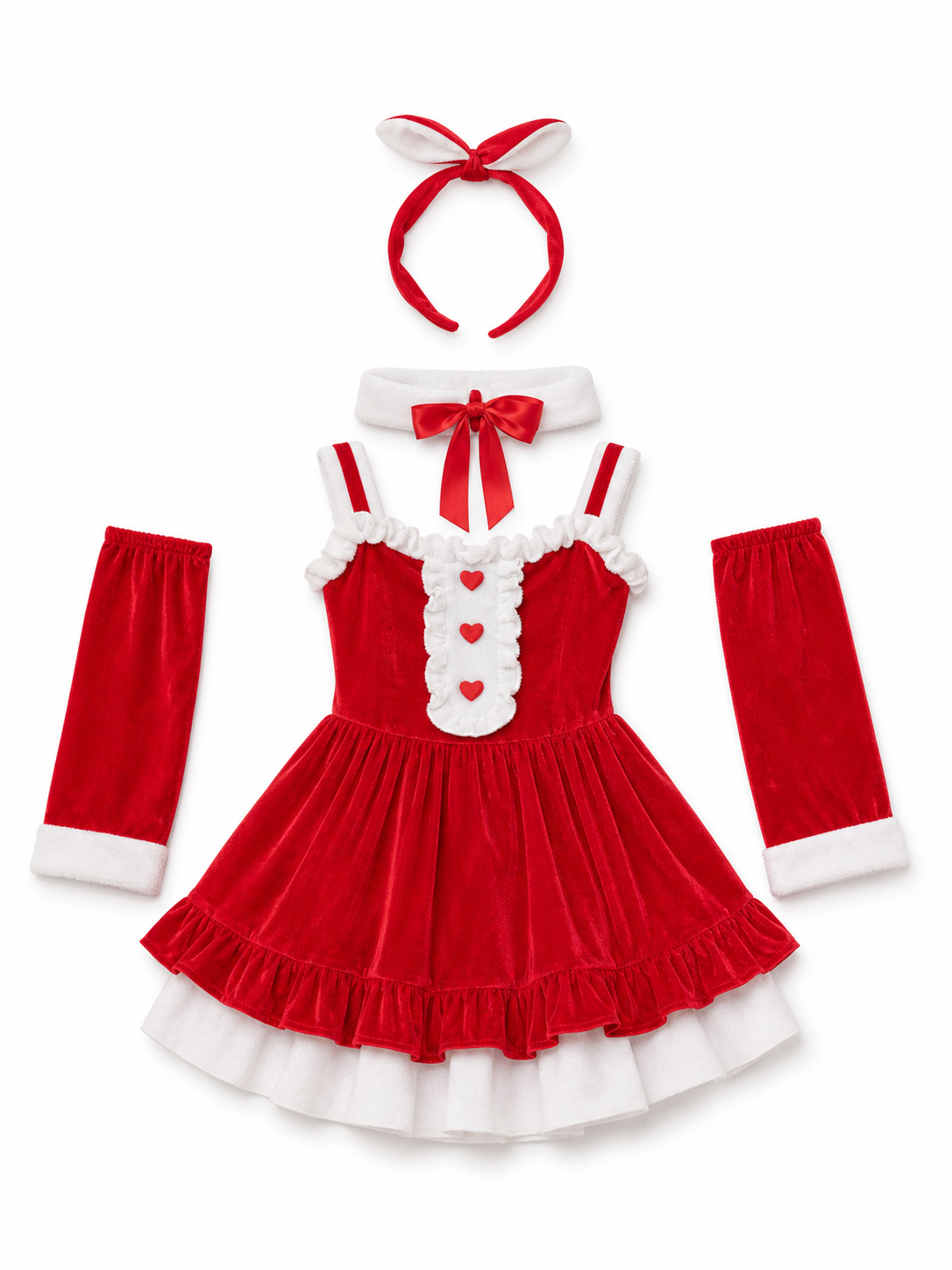 Christmas-Themed Dress with Bow and Ruffles
