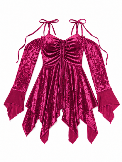 Velvet Mini Dress with Asymmetrical Hem