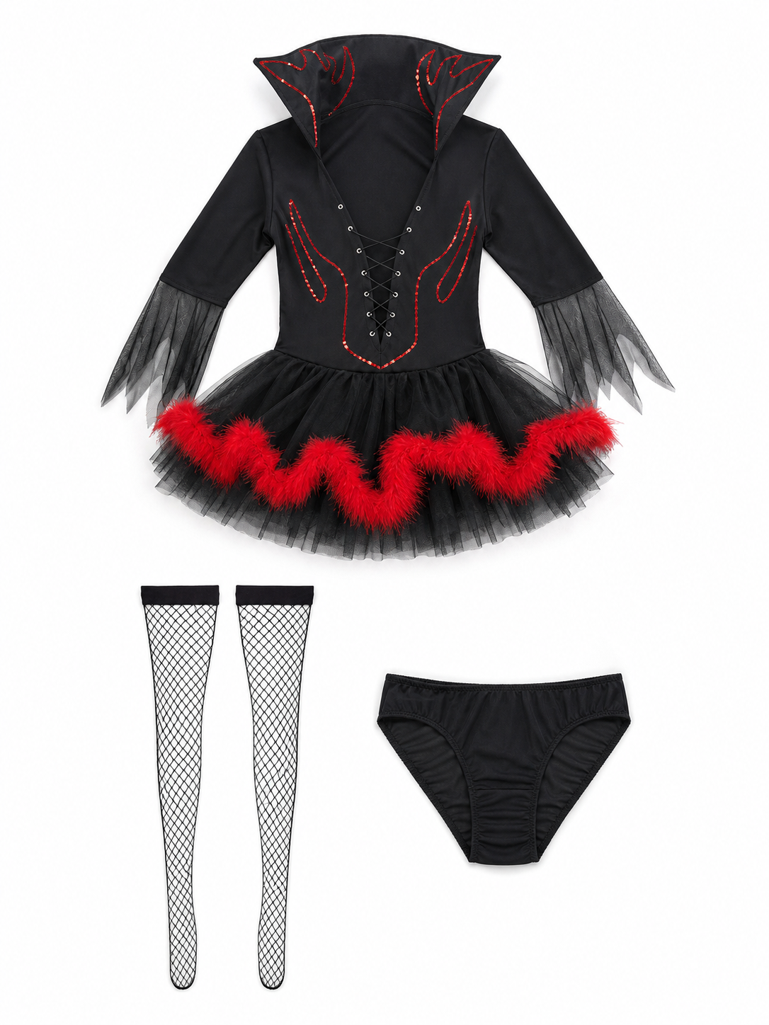 Witch Costume with Horns, Black and Red for Cosplay