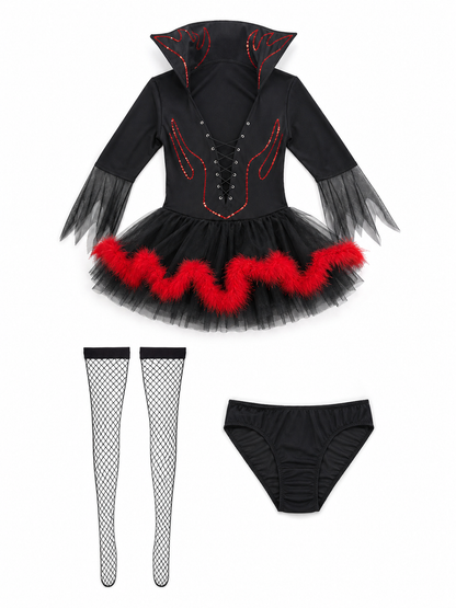 Witch Costume with Horns, Black and Red for Cosplay