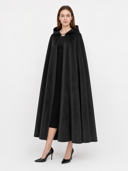 Long black hooded costume cloak