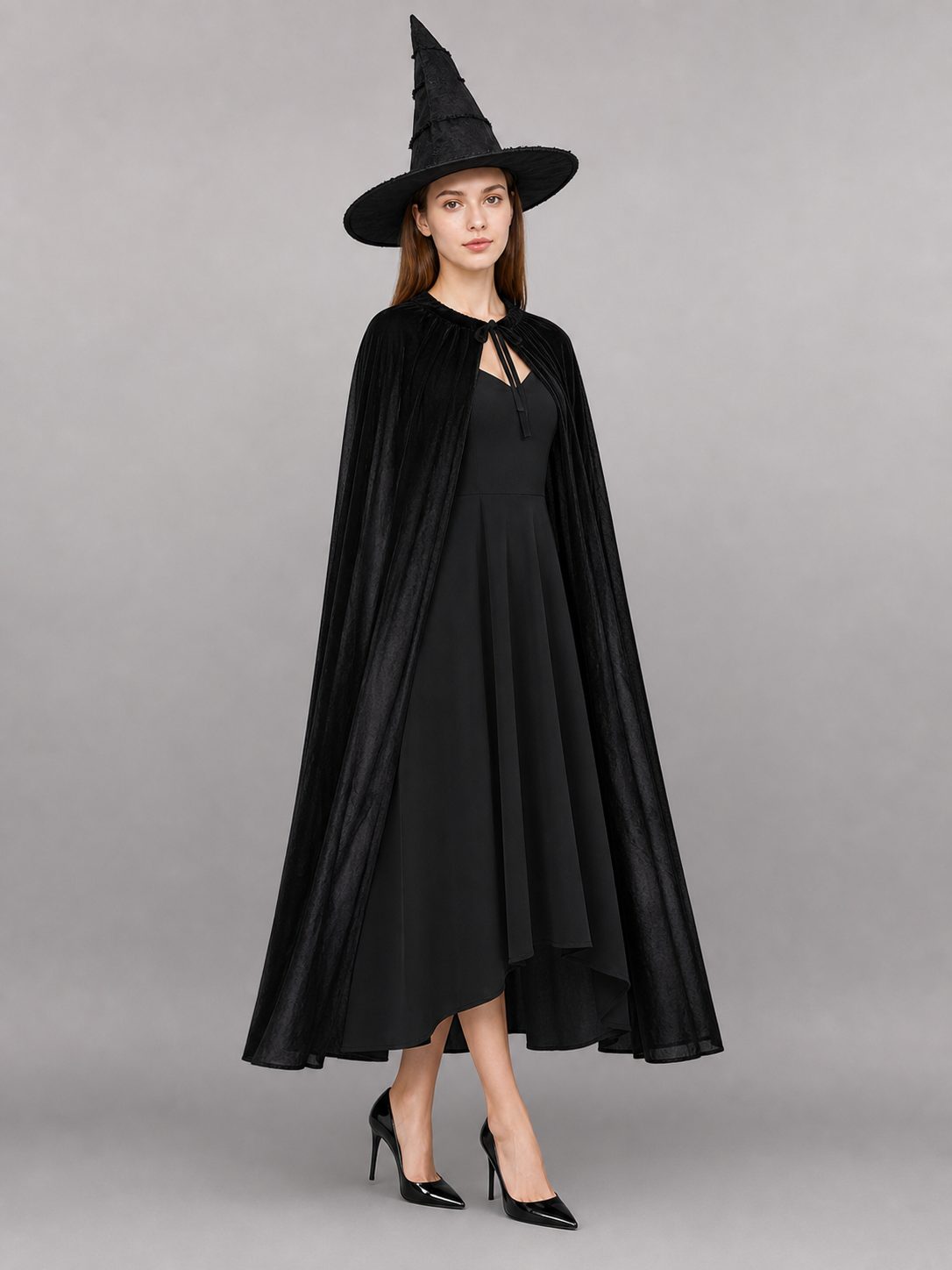 Black Costume Cape with Green Gloves