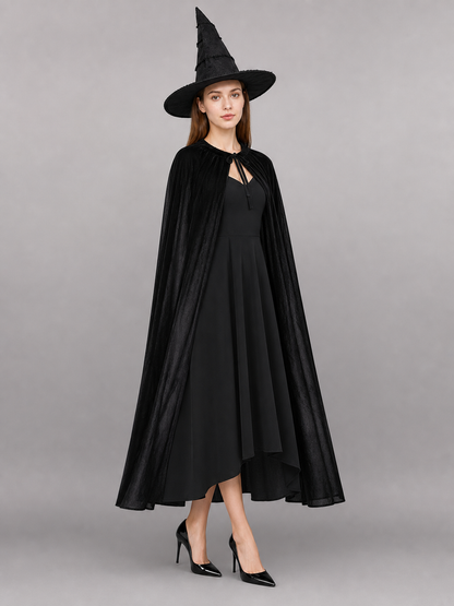 Black Costume Cape with Green Gloves