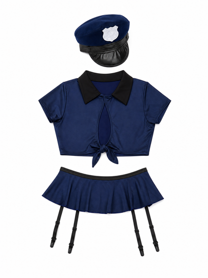 Two-Piece Dark Navy Police Costume with Cap
