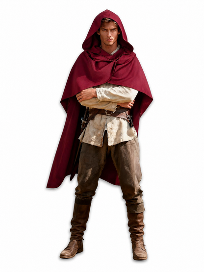 Wine Red Hooded Costume Cape product view 52