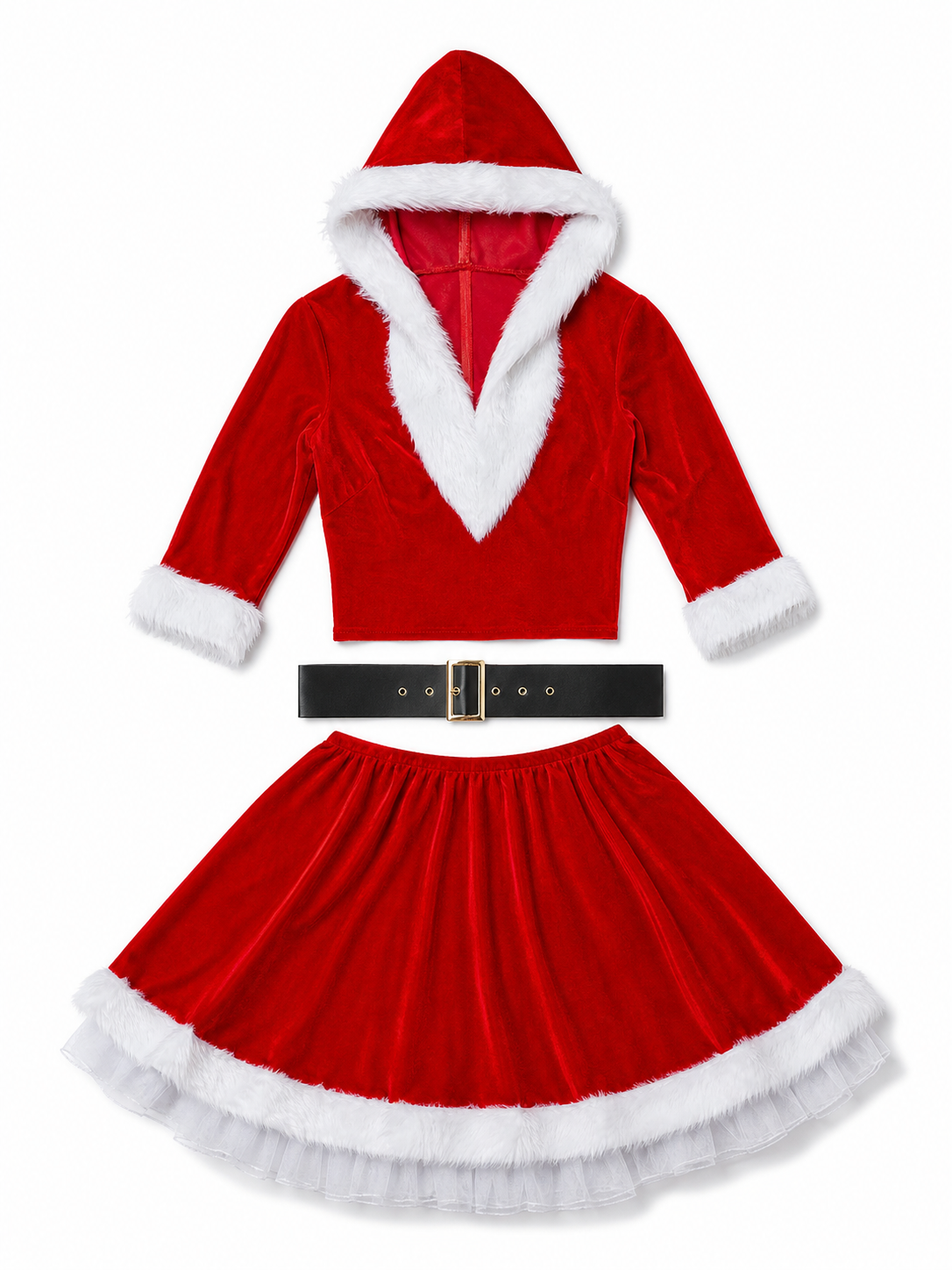 New Year's costume dress with white trim and a belt