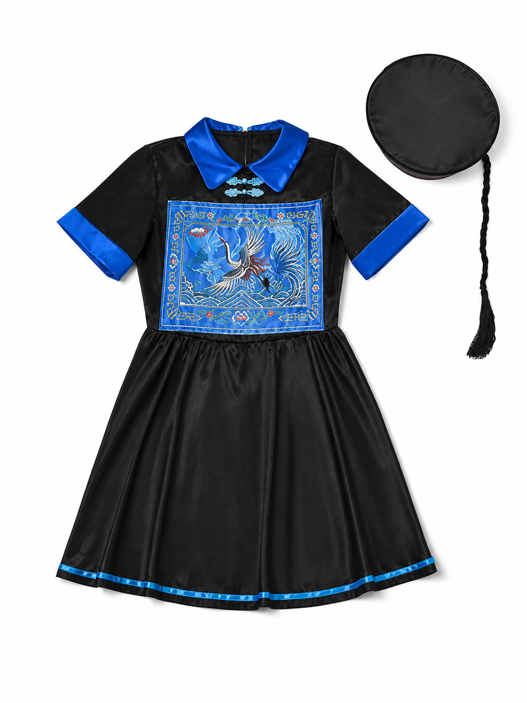 Chinese-style costume dress, hat, and tights