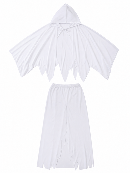 White ghost costume with hood and sleeves included items