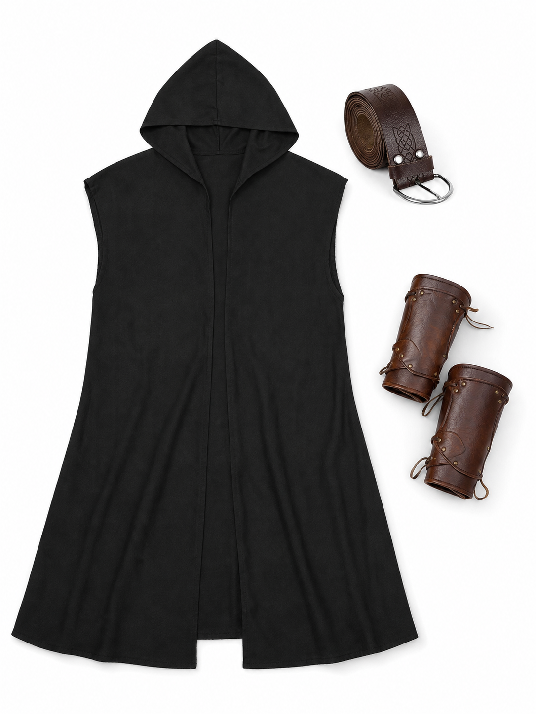 Long Sleeveless Hooded Vest, Black