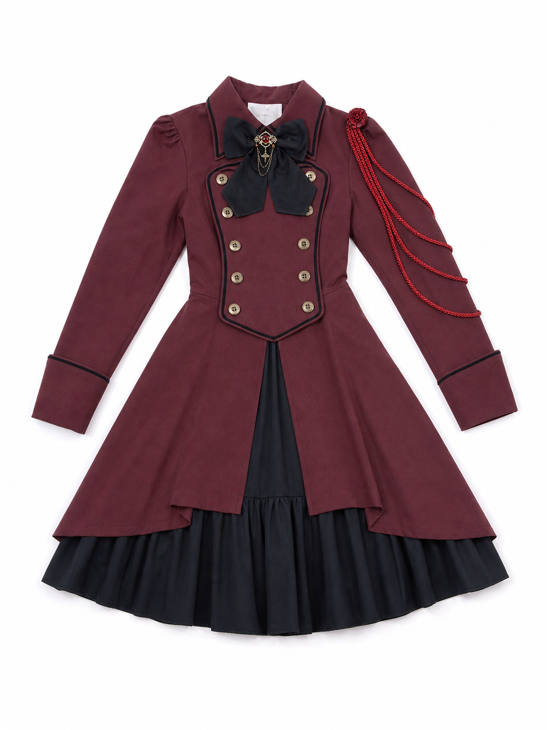 Gothic burgundy dress with sleeves and a bow