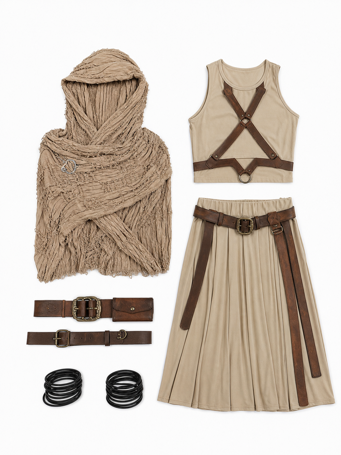 Boho Hooded Scarf Cape, Khaki