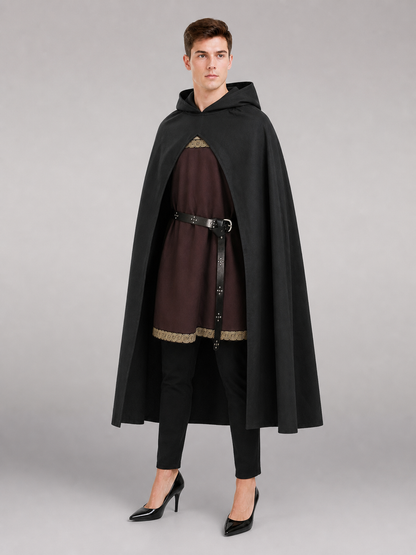 Black Medieval Hooded Costume Cloak