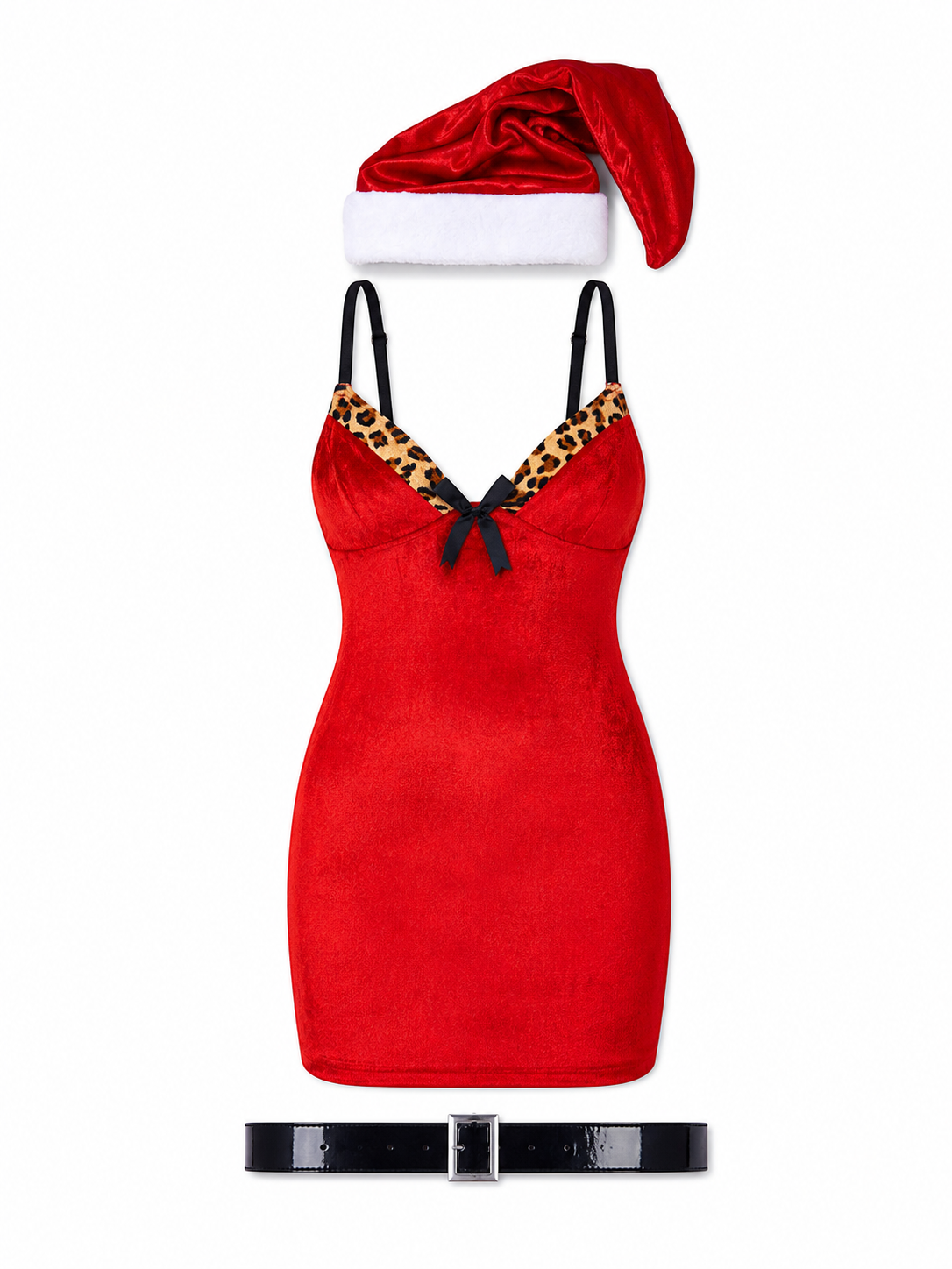 Red New Year Dress with Leopard Print Panel