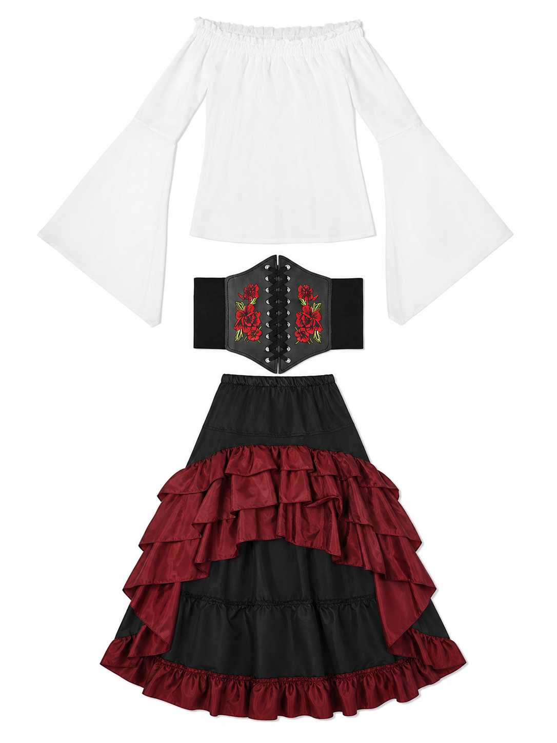 Gothic Costume with Corset and Tiered Skirt