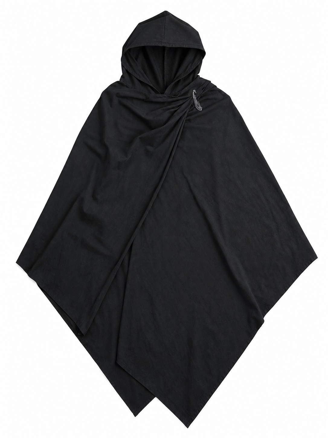 Black hooded cloak with metal clasps