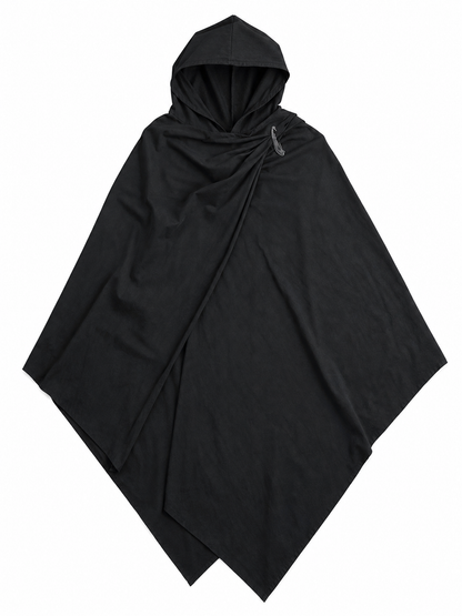Black hooded cloak with metal clasps