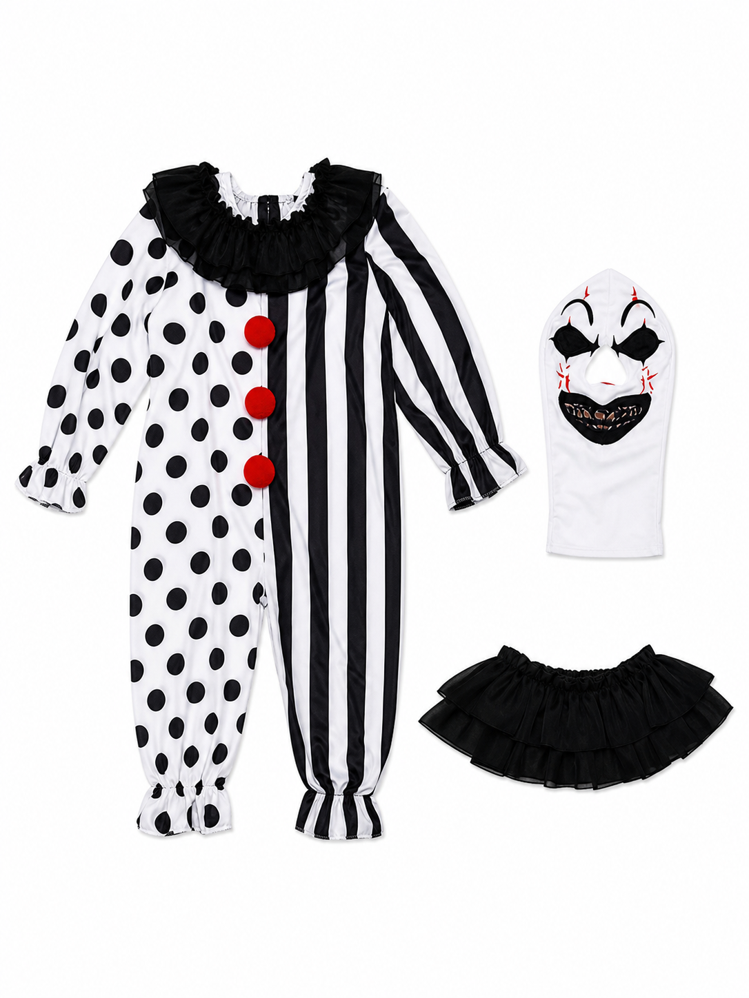 Carnival Clown Costume with Mask and Top Hat