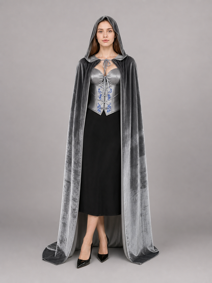 Gray Hooded Long Costume Cape
