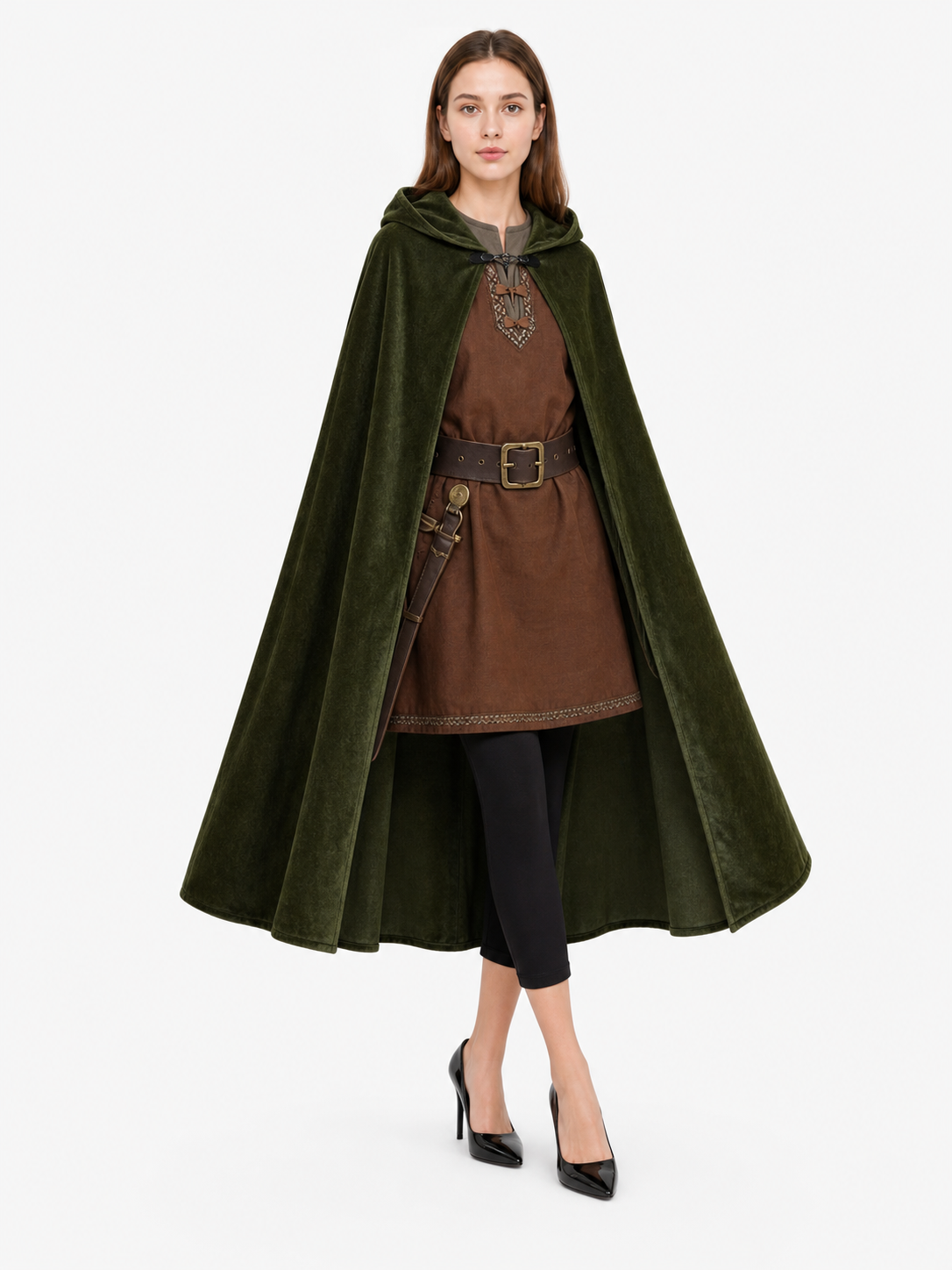 Dark Green Hooded Carnival Cloak