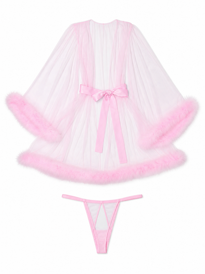 Pink Sheer Adult Cape with Trim included items