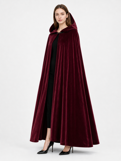 Burgundy Long Carnival Cloak with Hood