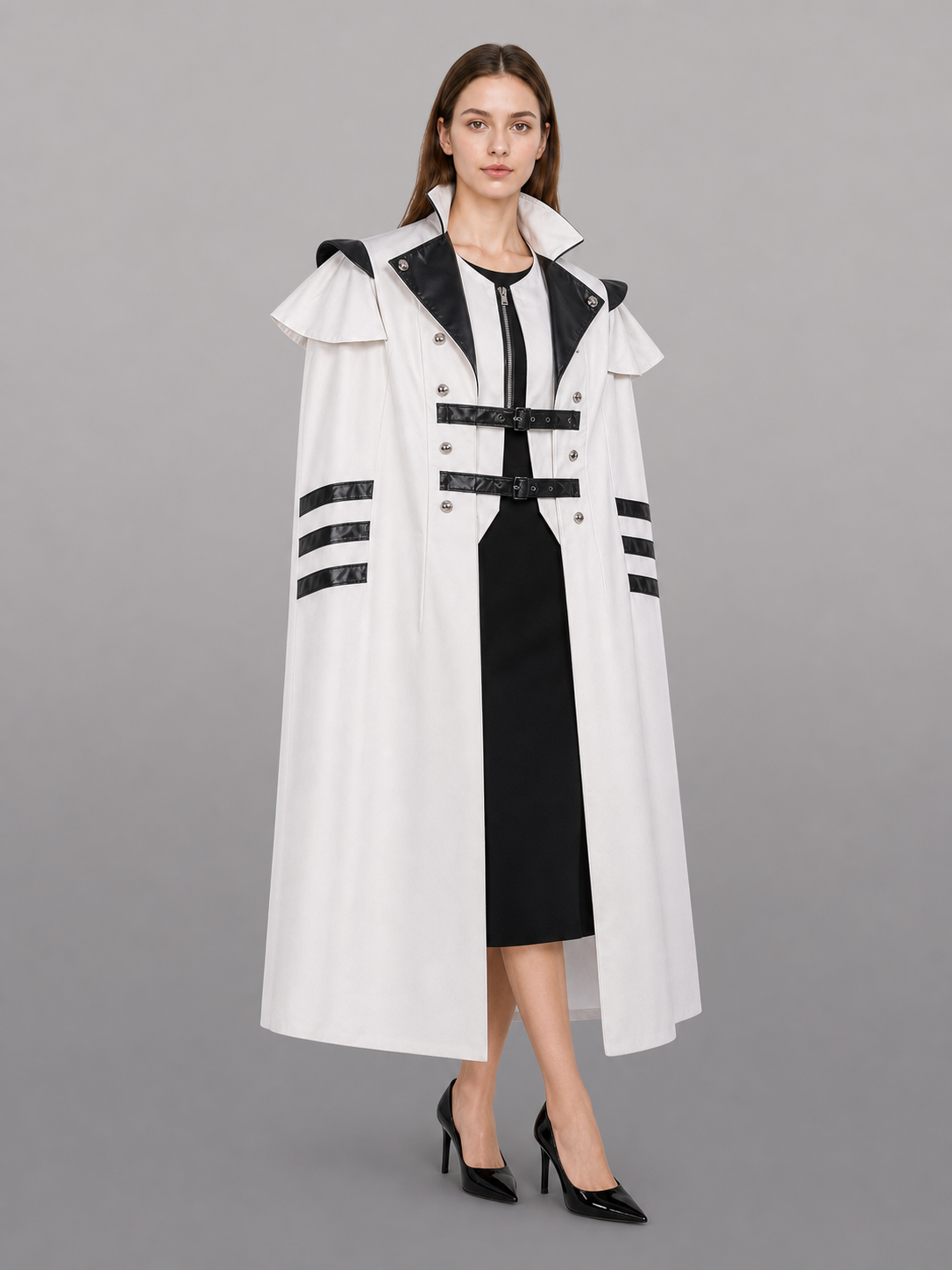 White costume cloak with black details