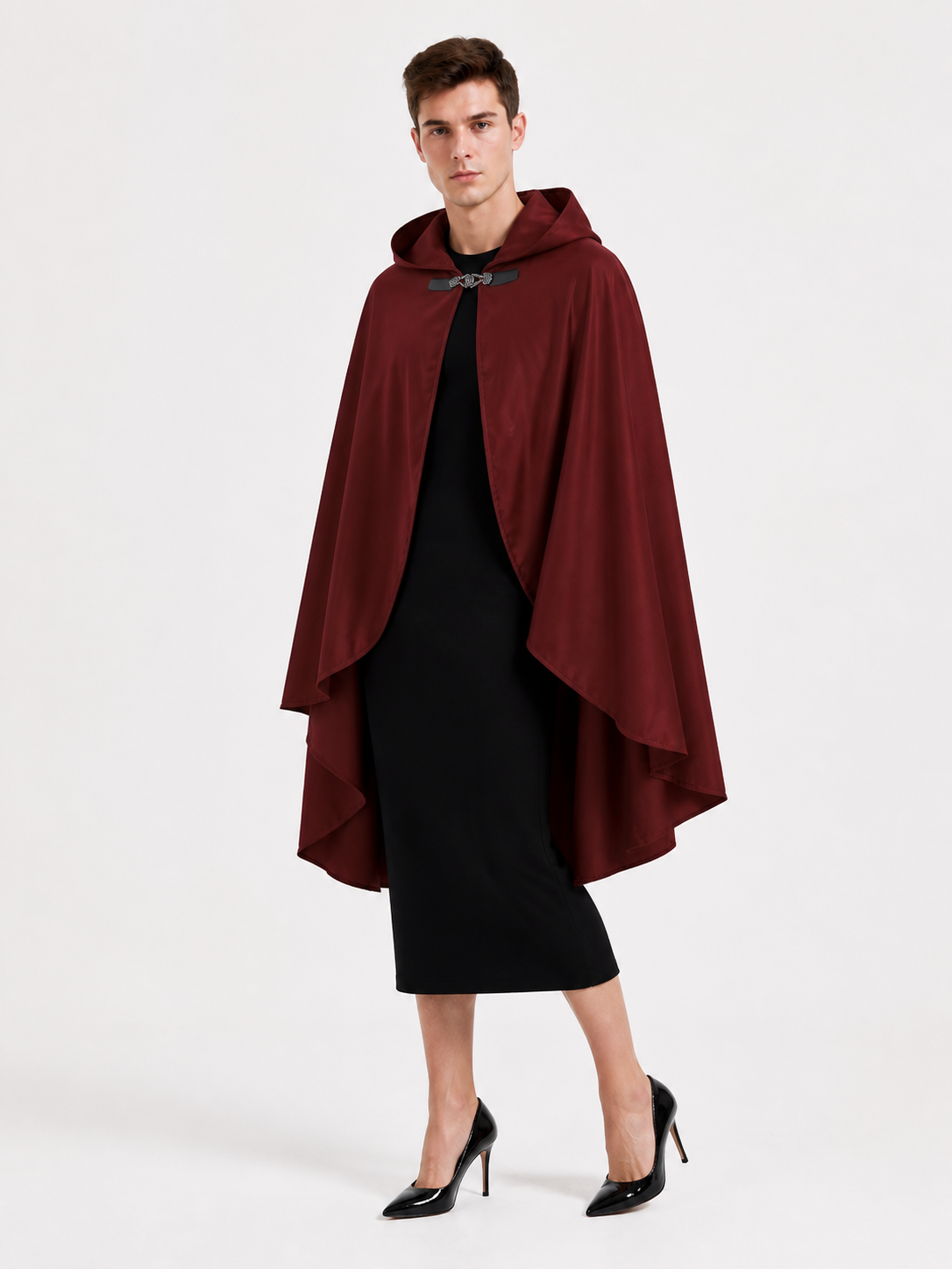 Burgundy Hooded Costume Cloak for Cosplay