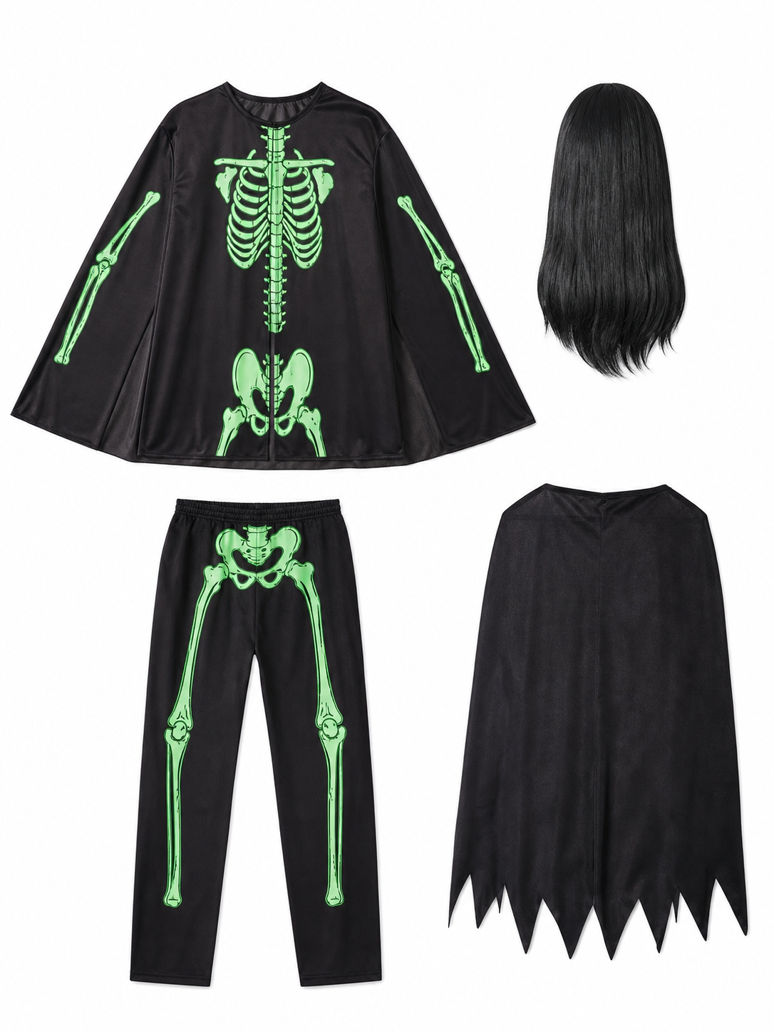 Skeleton Costume: Robe, Pants, and Hat for Halloween