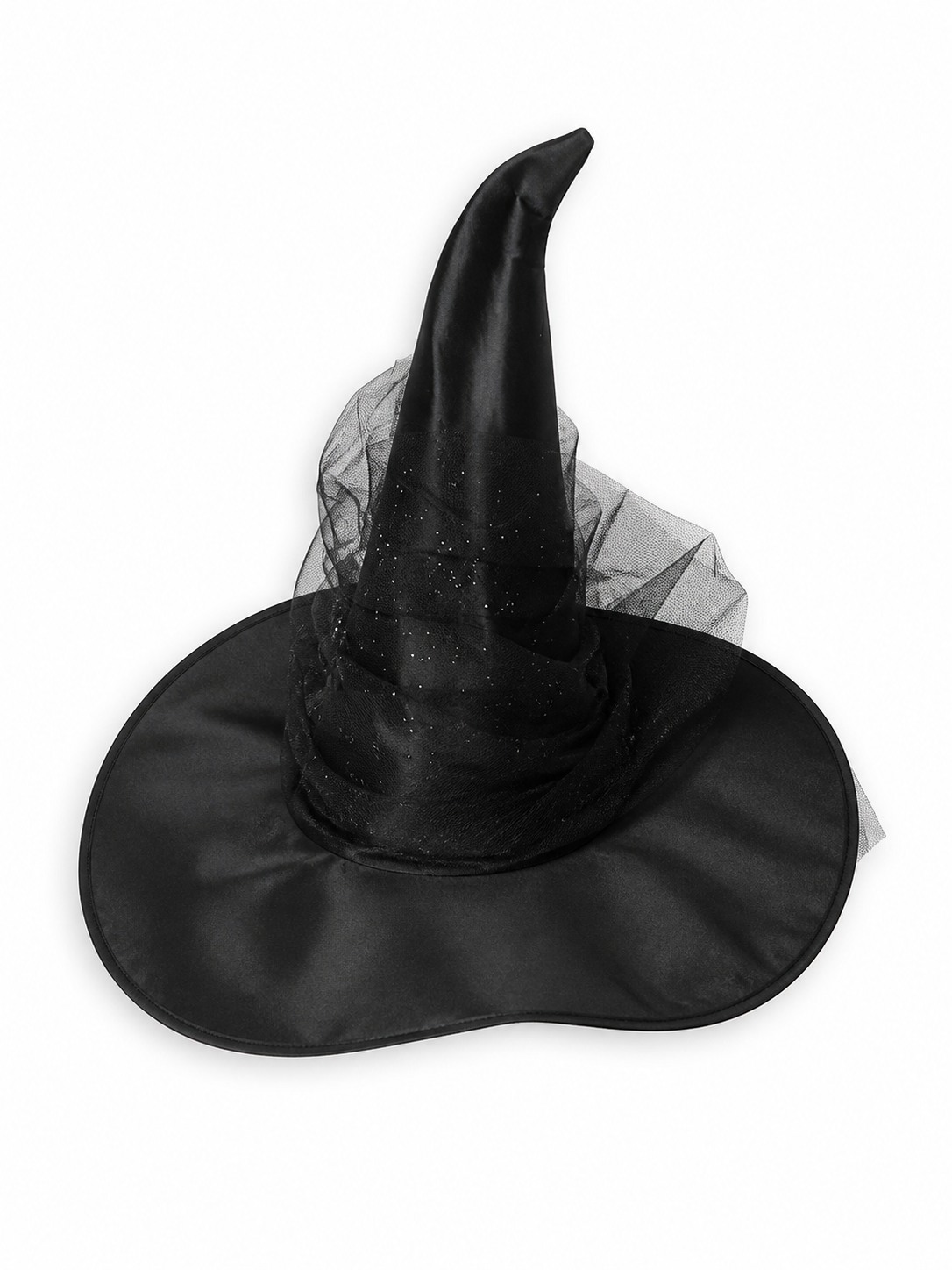 1pc Black Halloween Witch Hat Wide Brim Tall Pointed Wizard Cap with Mesh included items 2