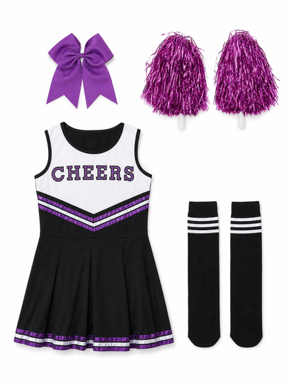 Cheerleading Costume with Dress, Bow, and Pom-Poms