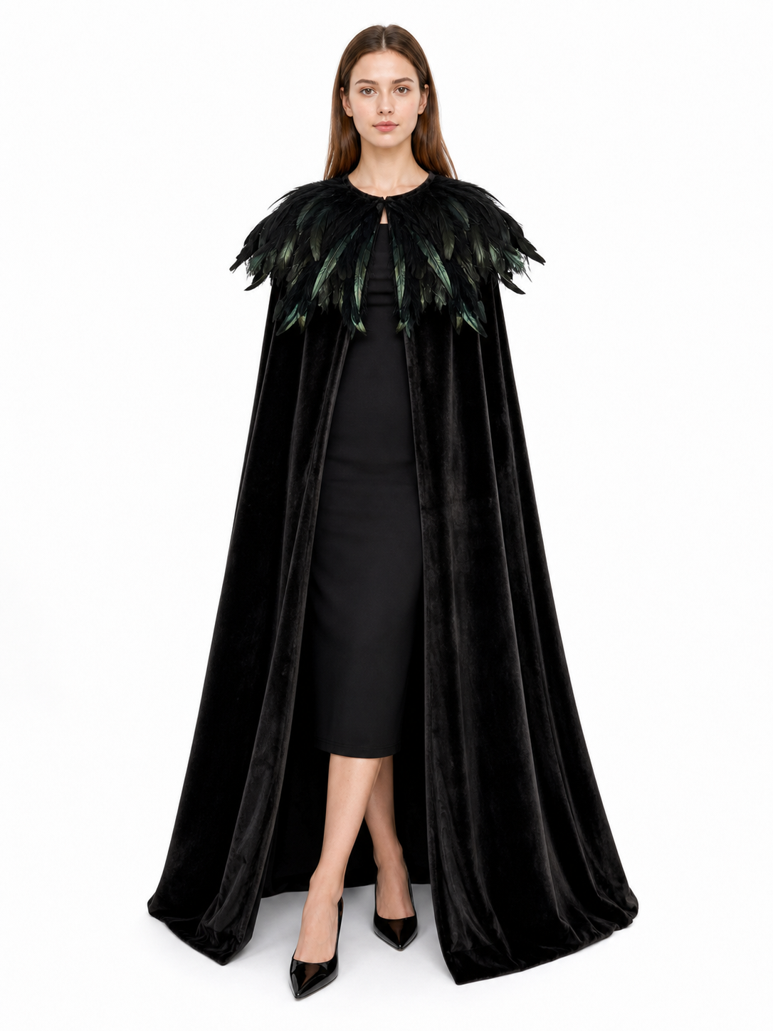 Black Velvet Feather Cape