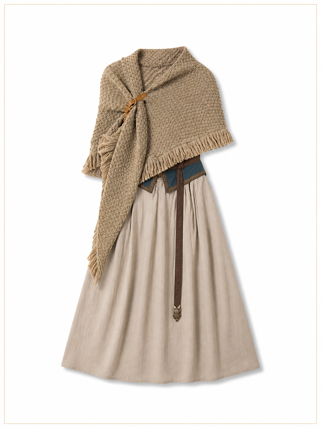 Beige fringed woven costume cape product view 39