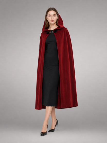 Burgundy Medieval Hooded Costume Cloak