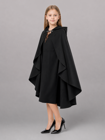 Black hooded medieval costume cloak product view 41