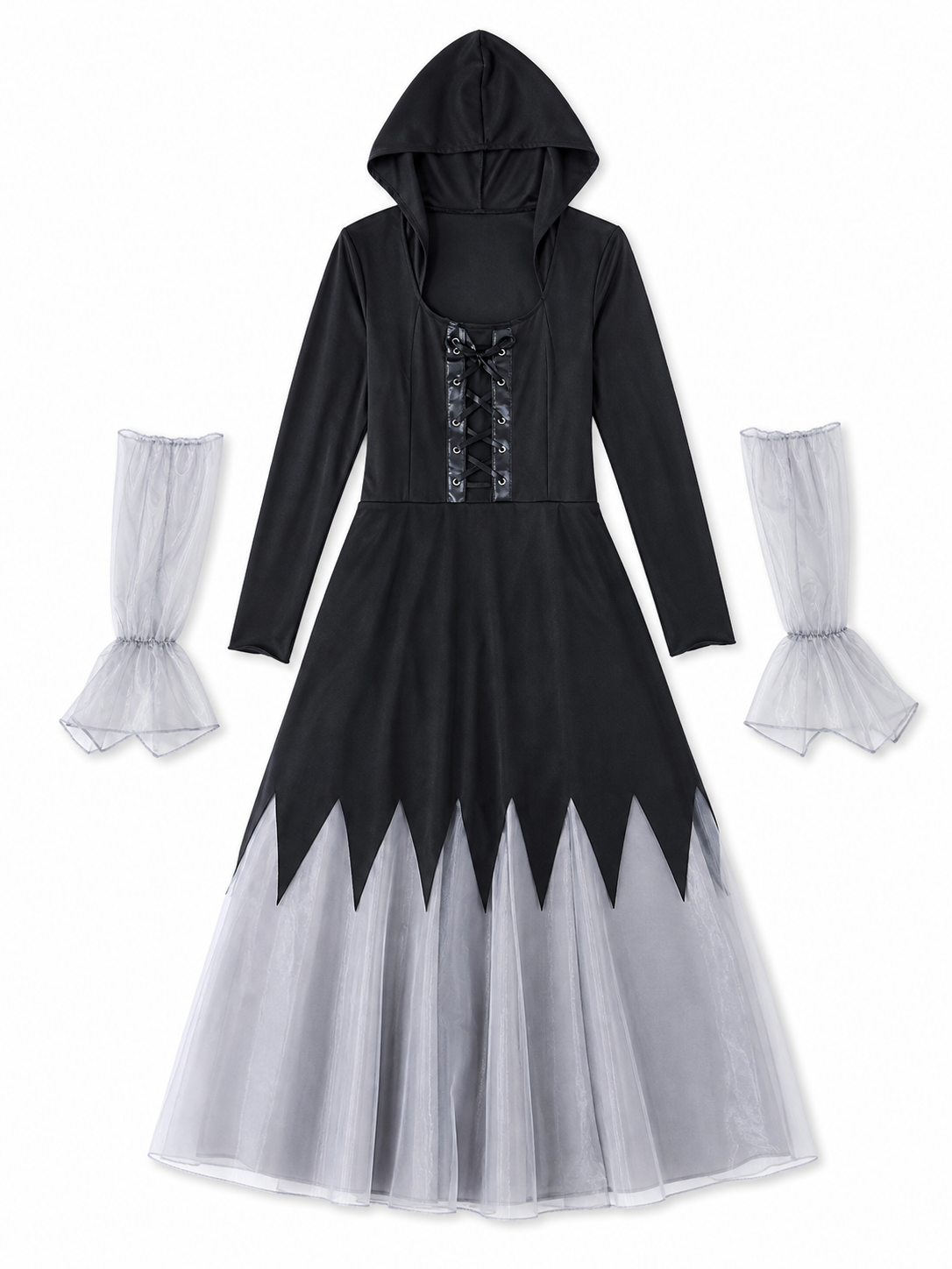Gothic Black and Gray Lace-Up Cosplay Dress