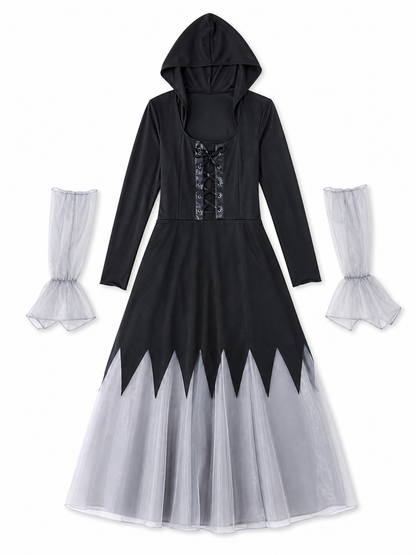 Gothic Black and Gray Lace-Up Cosplay Dress