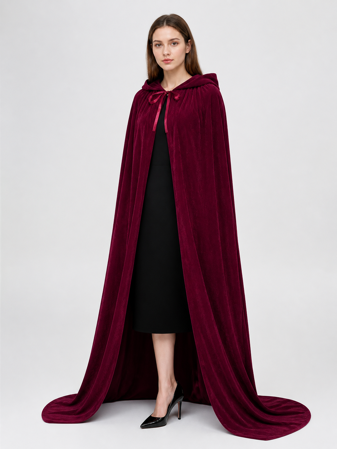 Burgundy Hooded Carnival Cloak for Cosplay