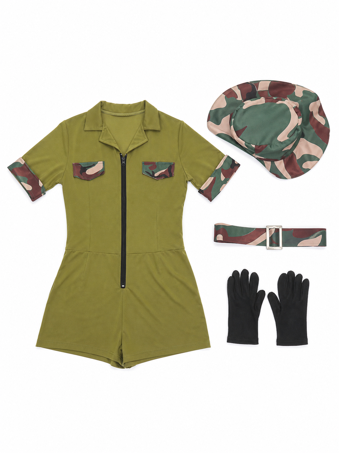 Military-Style Romper with Shorts
