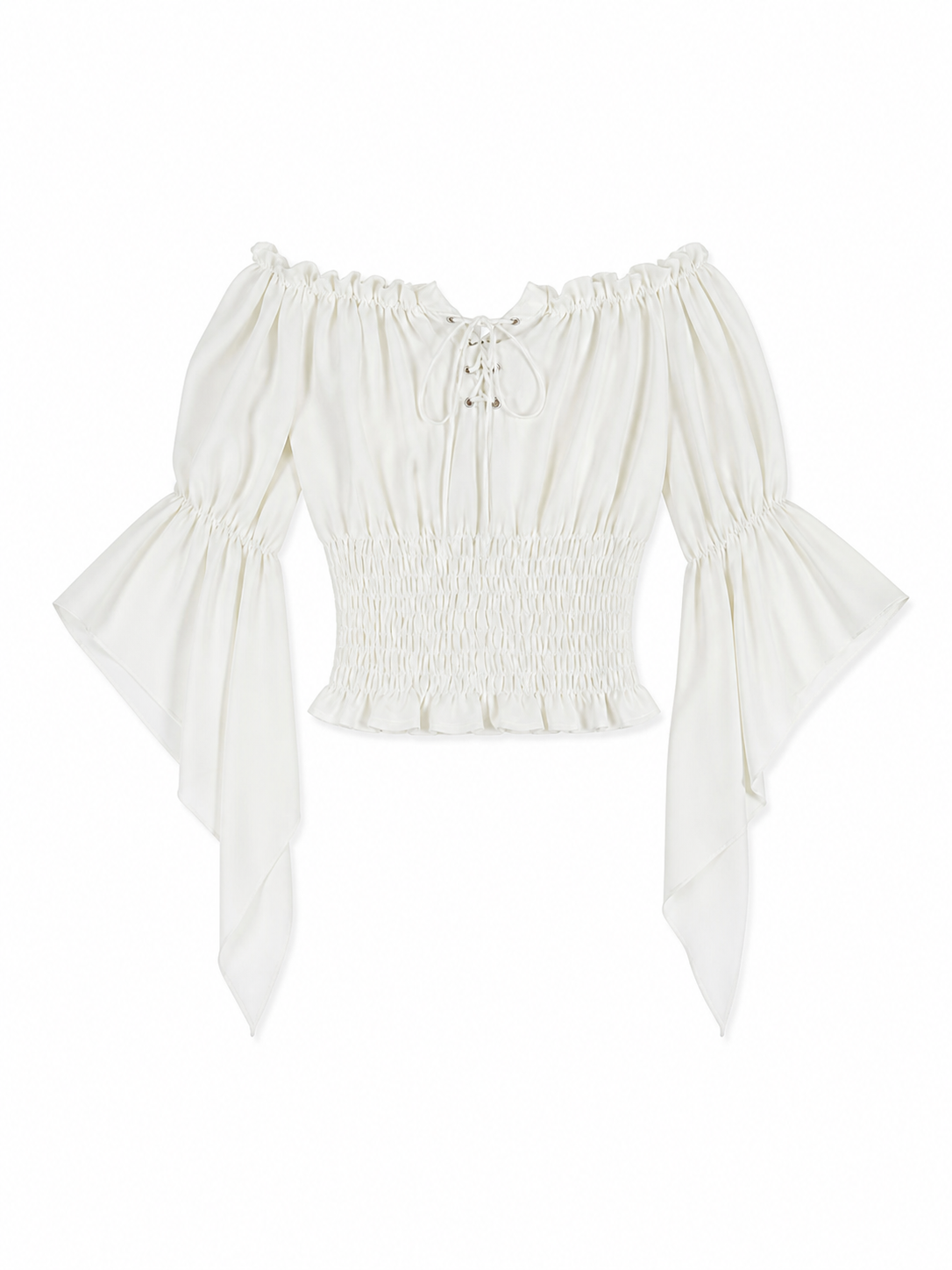 Off-the-Shoulder Lace-Up Crop Blouse