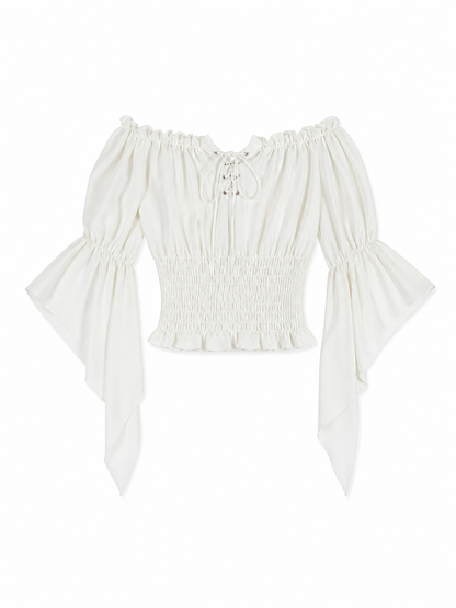 Off-the-Shoulder Lace-Up Crop Blouse