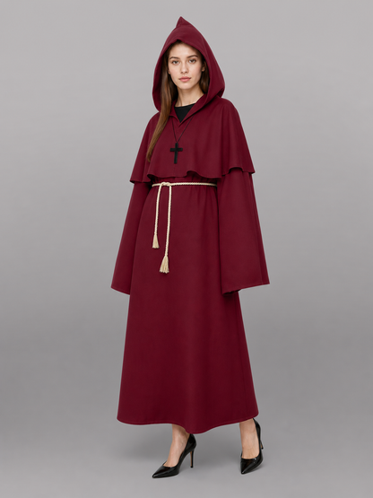 Burgundy Hooded Carnival Cloak for Cosplay
