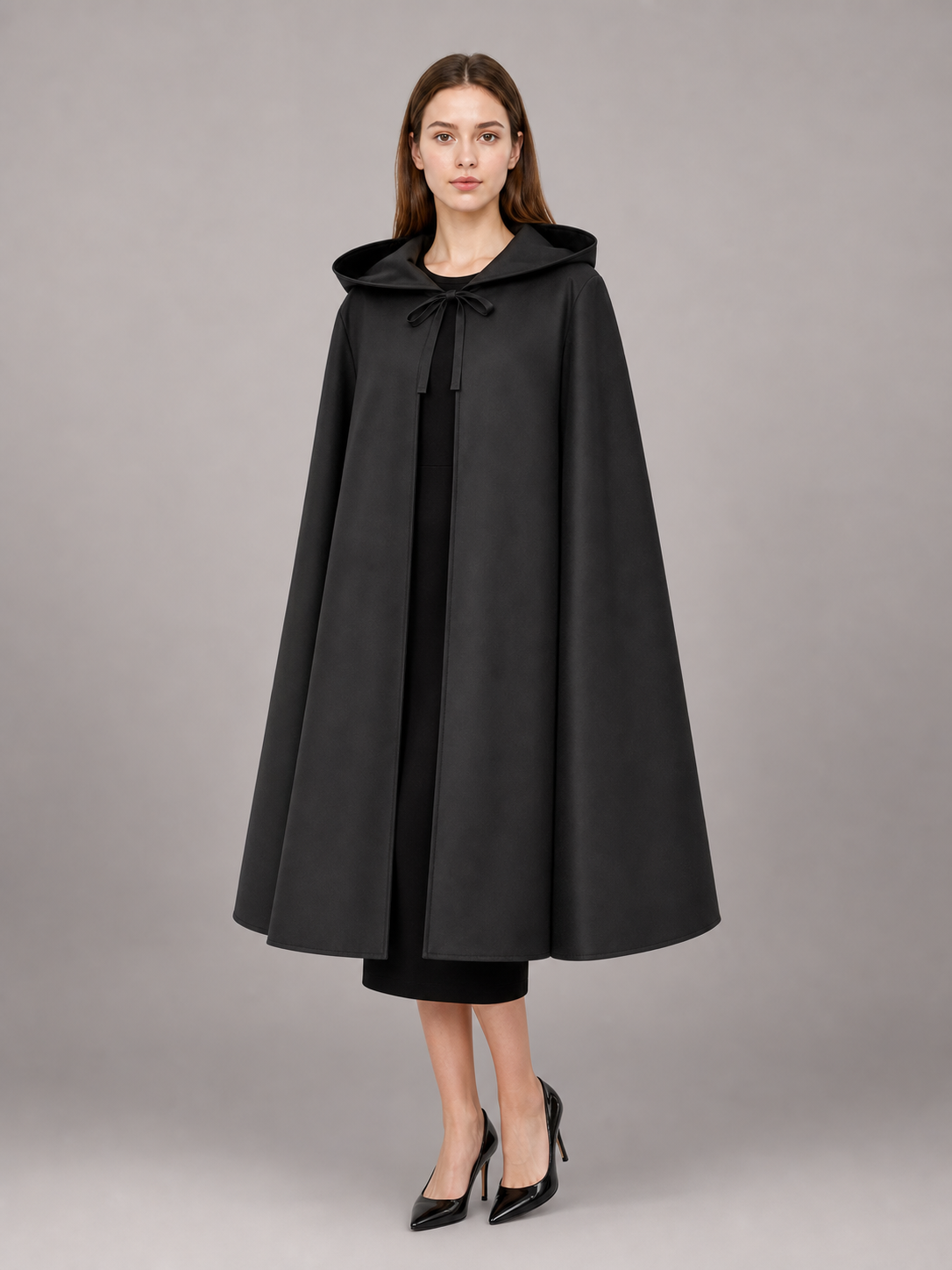 Black Hooded Carnival Cloak, Medieval Style